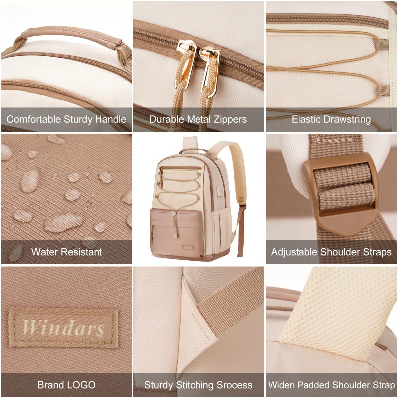 WINDARS School Backpack for Teens Girls, Aesthetic College Backpack Large Bookbag for Women Students Fashion 15.6 Inch Laptop Bag for Work Travel (Khaki Beige) - Image 3