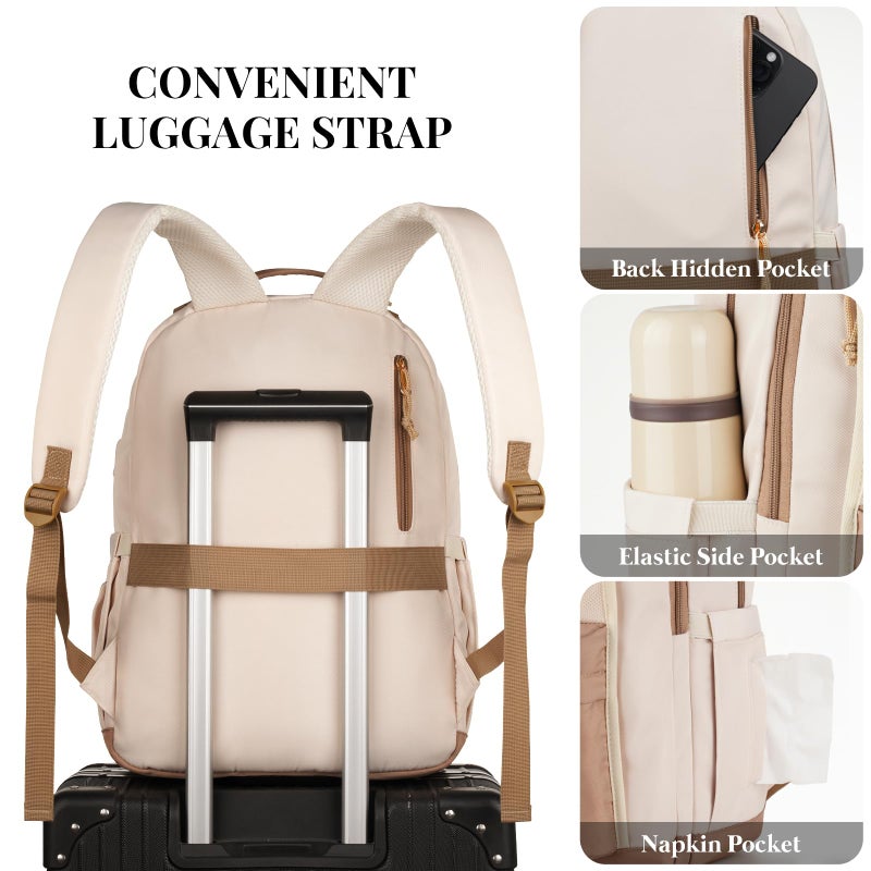 WINDARS School Backpack for Teens Girls, Aesthetic College Backpack Large Bookbag for Women Students Fashion 15.6 Inch Laptop Bag for Work Travel (Khaki Beige) - Image 4