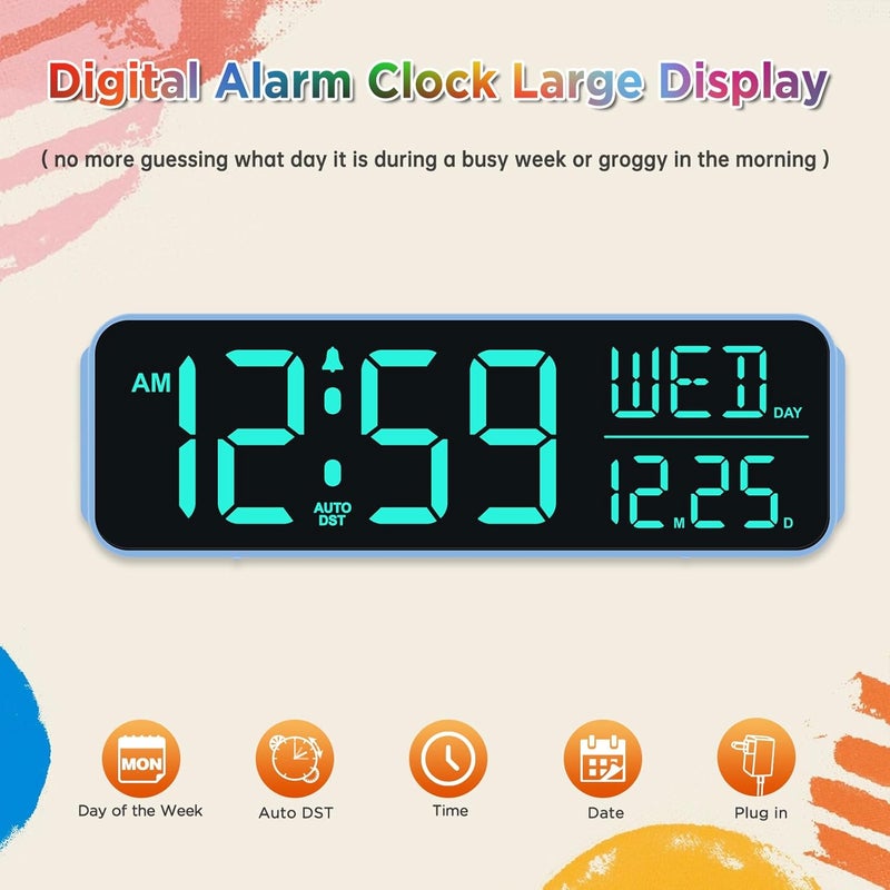 Peakeep Loud Digital Alarm Clock Large Display for Bedrooms with Date, Day of Week, Auto DST, Desk Clock Electric Plug in for Living Room, Battery Backup, USB Port, 5 Dimmers - Image 2
