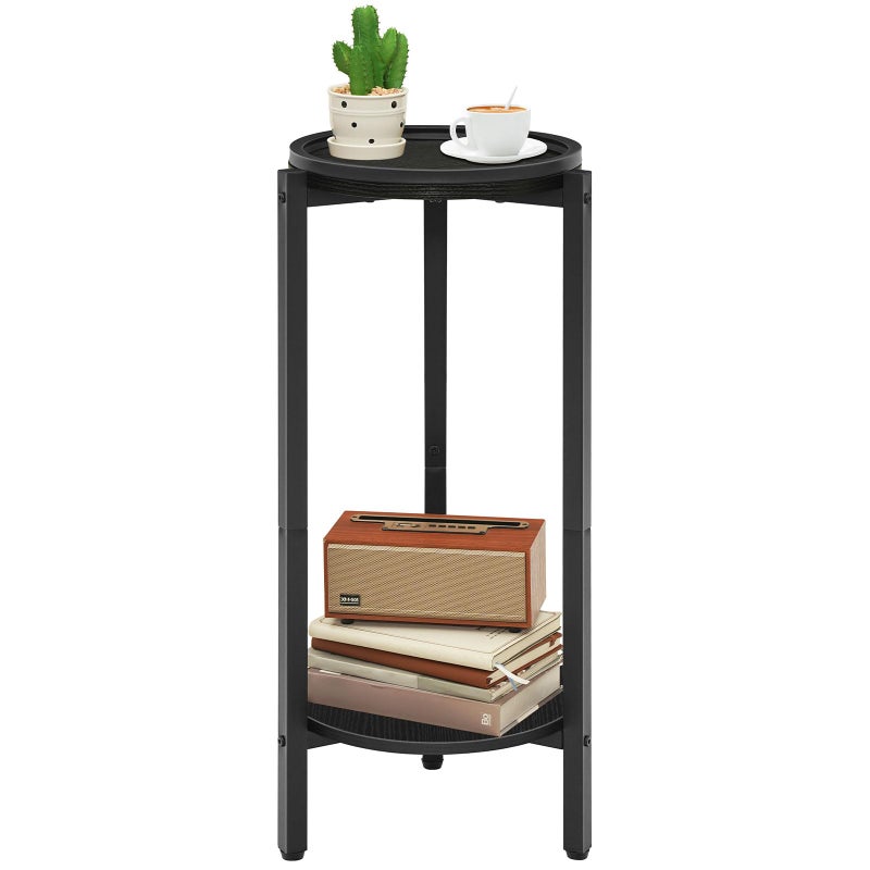 HOOBRO طاولة جانبية صغيرة مستديرة عالية لطاولة القهوة والمشروبات بجانب الأريكة 287 سم طاولة جانبية دائرية خشبية لطيفة لغرفة المعيشة أو النوم باللون الأسود BB167BZ01