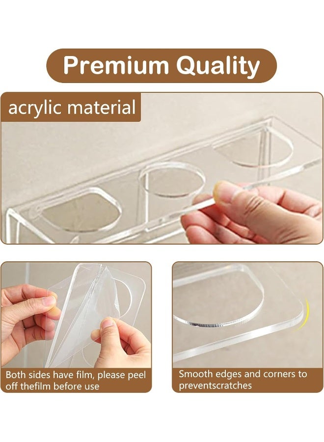 TPGP Wall Mounted Acrylic Hair Brush Holder with Adhesive, 3 Holes (1.34-1.57 In) for Bathroom Hair Tool Organizer, Comb and Hot Tool Holder. Transparent - Remove Film Before Use  - Image 3