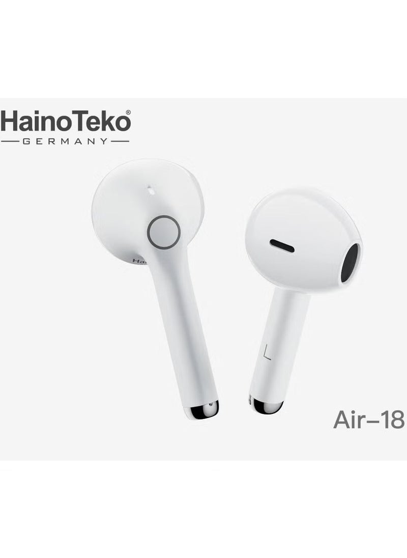 Haino Teko Air 18 True Wireless Earphones with Super Clear Microphone, Multi-Functional Touch Control – Designed for iPhones and iPads – High-Quality Sound, Comfortable Fit, and Seamless Connectivity – White - Image 3