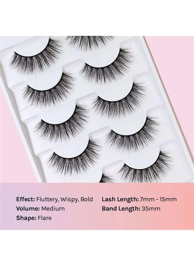 AOA STUDIO - AOA Studio 3D False Eyelash 5 Pairs Natural Handmade Eyelashes Natural Volume Reusable Soft Makeup False Eyelashes 100 Percent Handmade Cruelty Free (Jackie) - Image 1