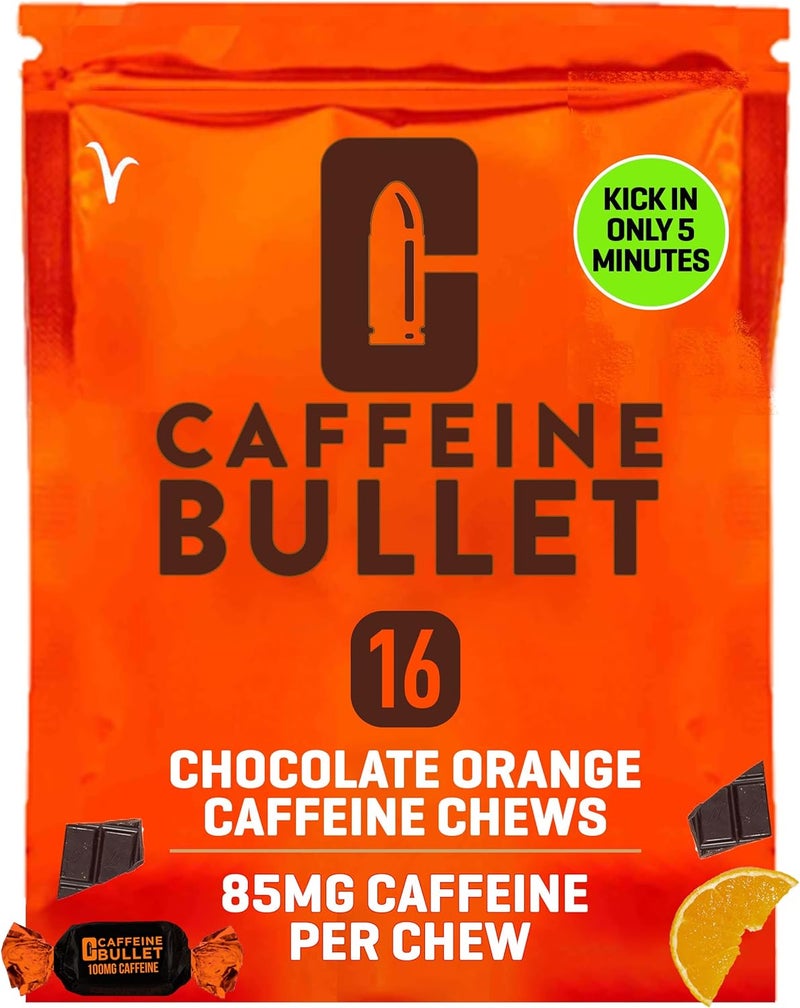 Caffeine Bullet كافيين بولت طاقة مضغ شوكولاتة برتقال 16 85 ملغ دفعة أسرع من الحبوب والجل واللثة علم الرياضة للجري وركوب الدراجات والألعاب دفعة طاقة قبل التمرين - Image 1