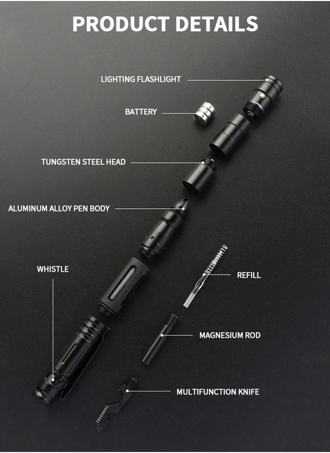 GROIC - 13 IN 1 Tactical Pen Multitool Pen Gear EDC Survival Pen LED Flashlight Multitool Pen Cool Gadgets with Compass, window hammer, flint, screwdriver, whistle, etc - Image 1