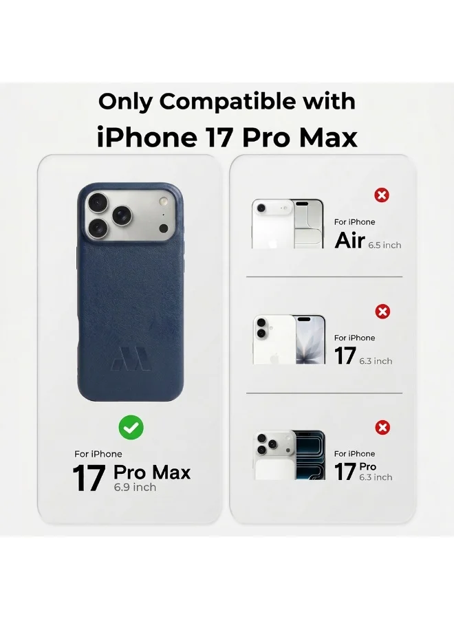 Mobcos  Premium Hybrid Leather Texture Protective Case for iPhone 17 Pro Max | Shockproof | Wireless Charging Compatible | Scratch Resistant | Navy Blue  | Best Price UAE