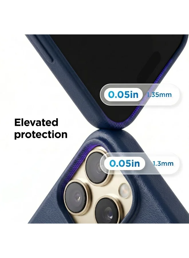 Mobcos  Premium Hybrid Leather Texture Protective Case for iPhone 17 Pro Max | Shockproof | Wireless Charging Compatible | Scratch Resistant | Navy Blue  | Best Price UAE