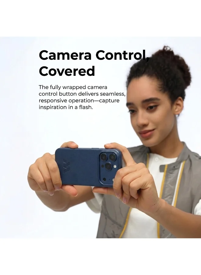 Mobcos  Premium Hybrid Leather Texture Protective Case for iPhone 17 Pro Max | Shockproof | Wireless Charging Compatible | Scratch Resistant | Navy Blue  | Best Price UAE