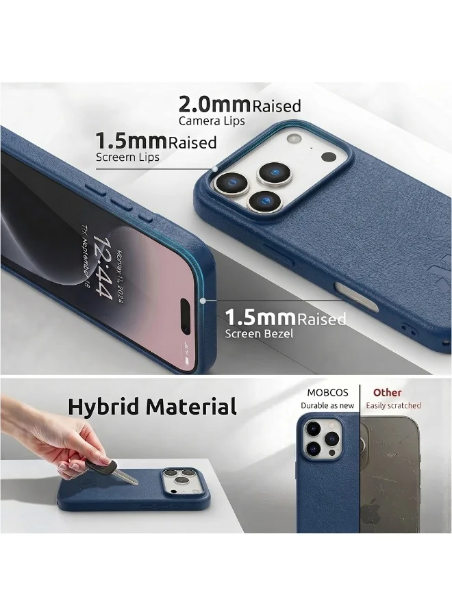Mobcos  Premium Hybrid Leather Texture Protective Case for iPhone 17 Pro Max | Shockproof | Wireless Charging Compatible | Scratch Resistant | Navy Blue  | Best Price UAE