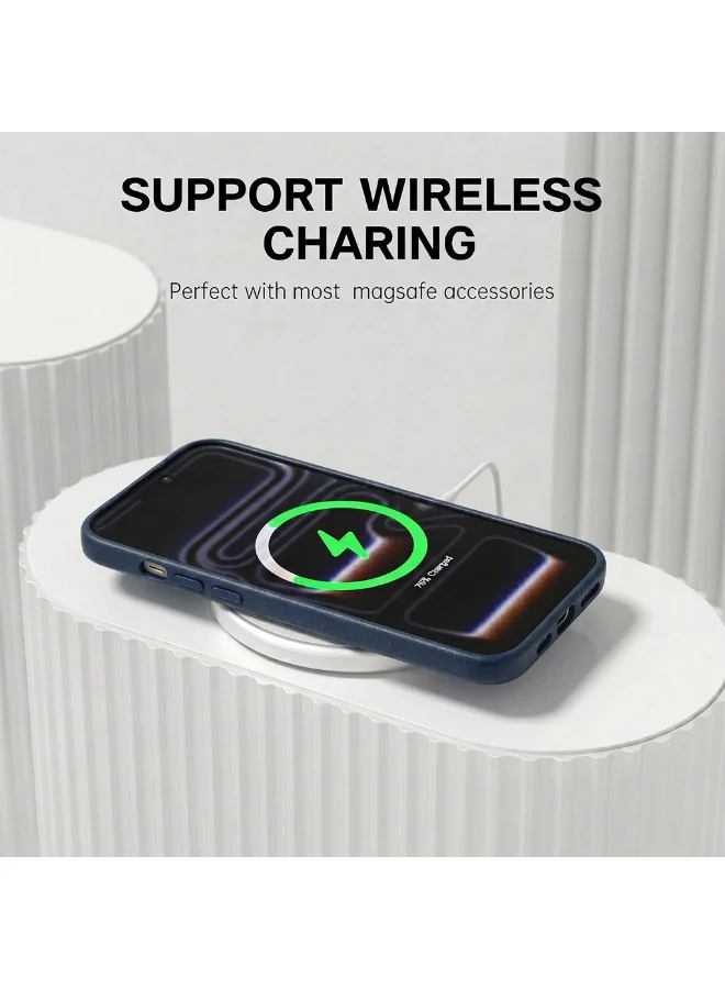 Mobcos  Premium Hybrid Leather Texture Protective Case for iPhone 17 Pro Max | Shockproof | Wireless Charging Compatible | Scratch Resistant | Navy Blue  | Best Price UAE