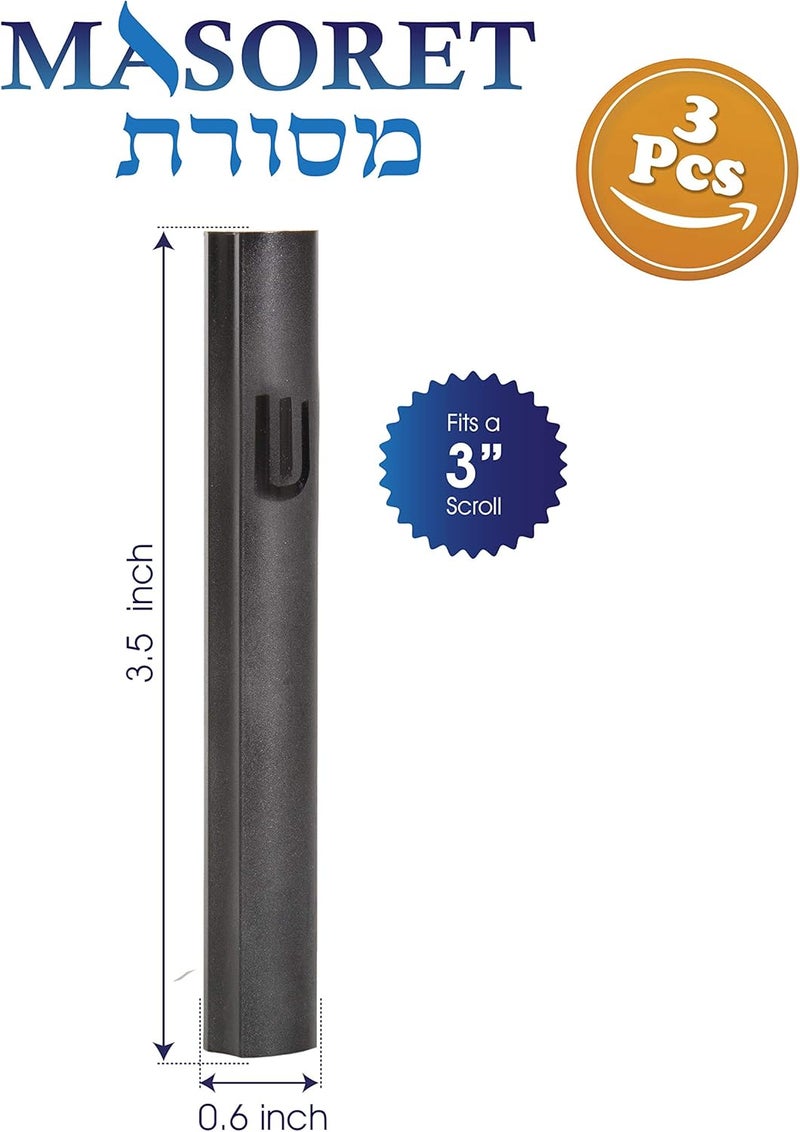 MASORET 3-Piece Aluminum Door Mezuzah Cases: Special Profile, No Holes, 3-Inch 7cm Hebrew Parchment Scroll Holder Boxes - Image 3