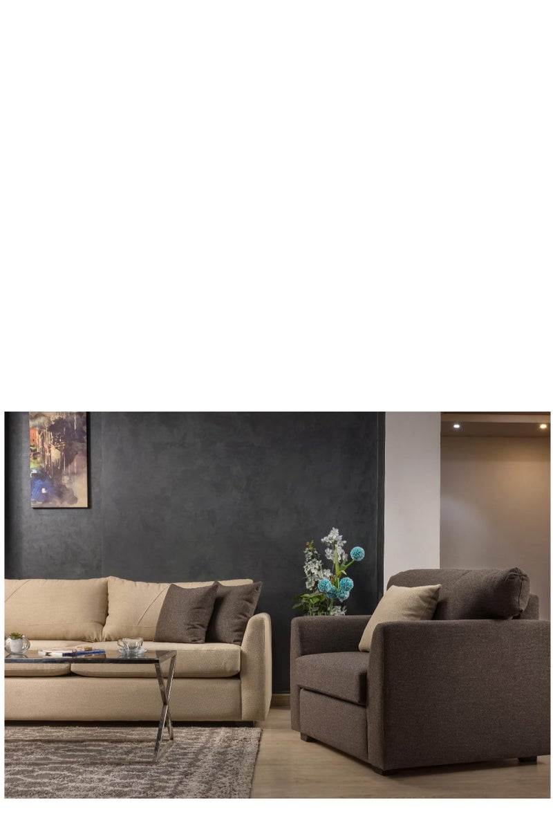 ركنة مودرن حرف L مع فوتيه – قماش كتان وخشب زان – مقاس 280×180×90 سم - Image 3