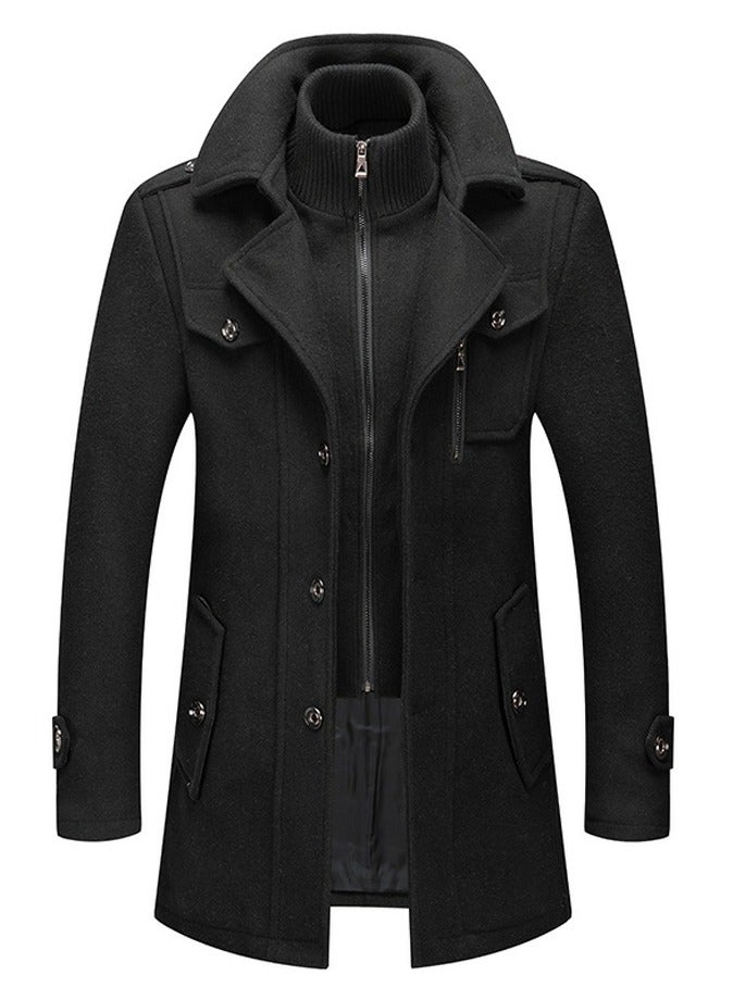 Loquat Men's Wool Blend Coat Windbreaker Trench Soft Warm Coat Black  - Image 1