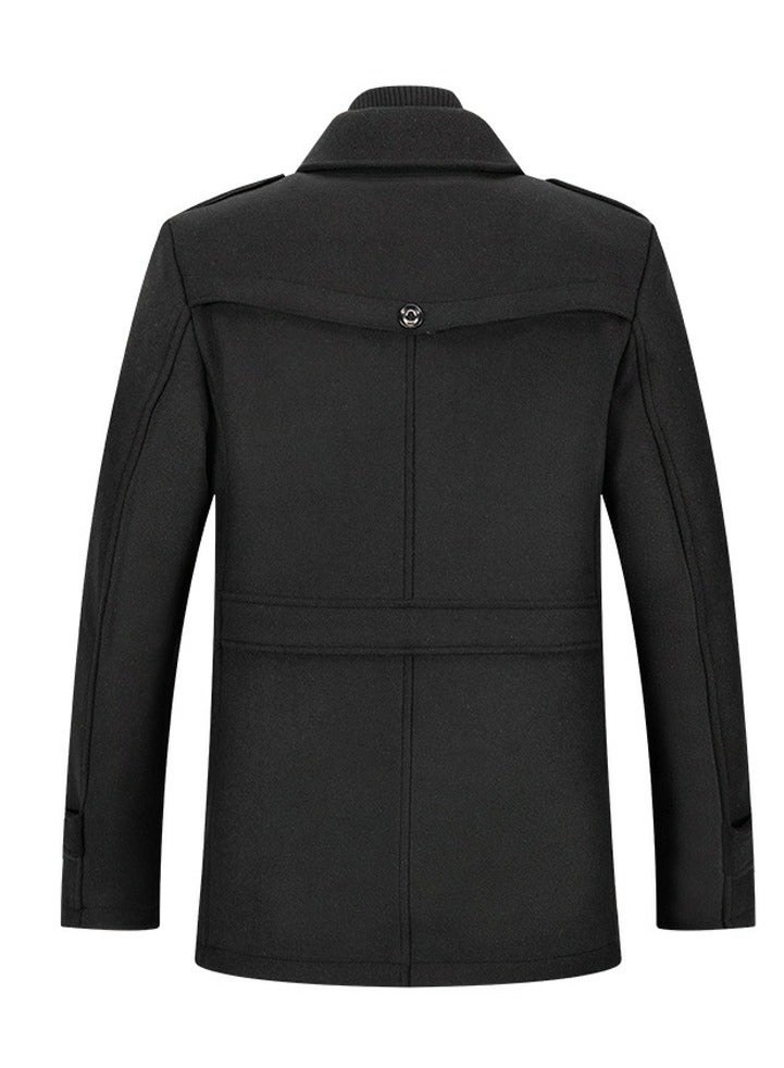 Loquat Men's Wool Blend Coat Windbreaker Trench Soft Warm Coat Black  - Image 2