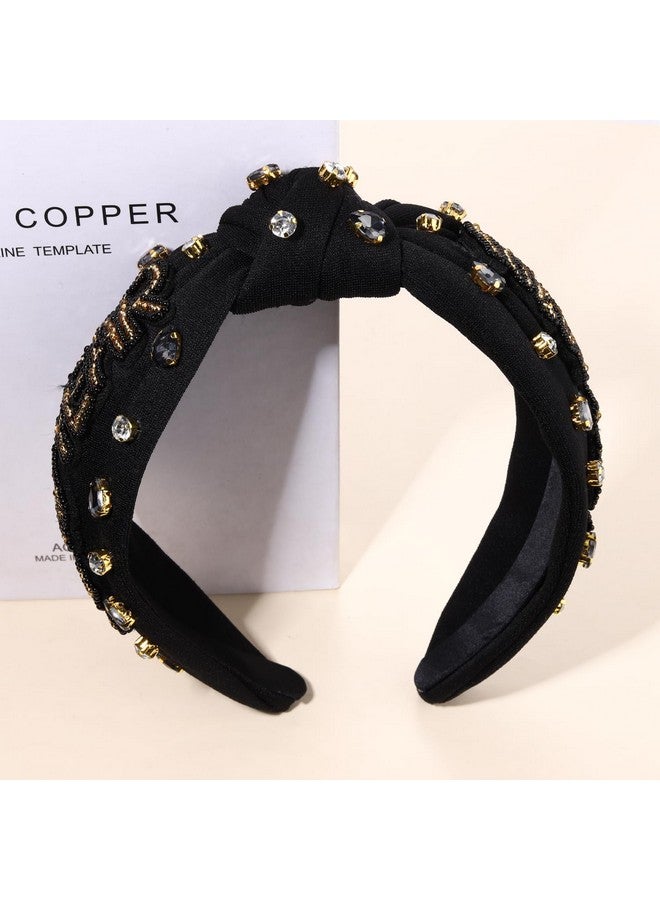 NVENF Happy New Year Headband For Women New Year’S Eve Accessories Gold Beaded Nye New Year Knotted Headband Holiday Rhinestone Jeweled Top Knot Headband New Year Party Headwear Gifts (New Year 2) - Image 3