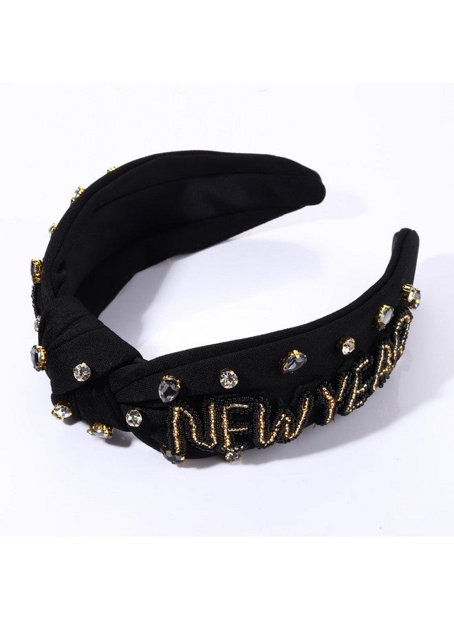 NVENF Happy New Year Headband For Women New Year’S Eve Accessories Gold Beaded Nye New Year Knotted Headband Holiday Rhinestone Jeweled Top Knot Headband New Year Party Headwear Gifts (New Year 2) - Image 2