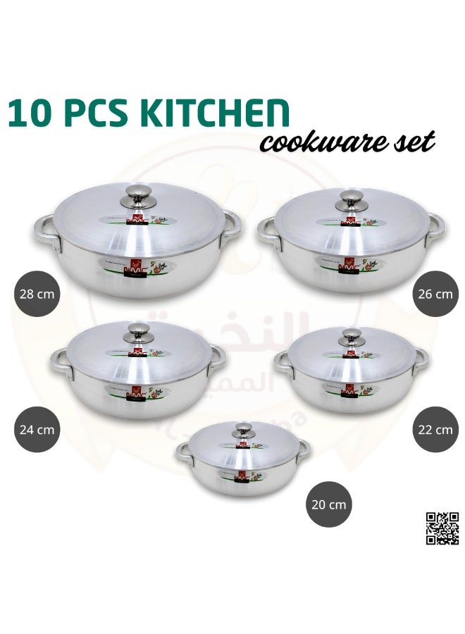 10 PCs Aluminium Cookware Set – Heavy-Gauge Durable Pots with Lids – Fast & Even Heating, Easy Clean & Rust-Resistant Design – Premium Kitchen Cookware for Everyday Cooking - Image 3