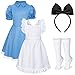 Irtysh Girl Blue Dress White Apron Halloween Cosplay Costume With Bow Hair Band Stockings Set120 - Image 4