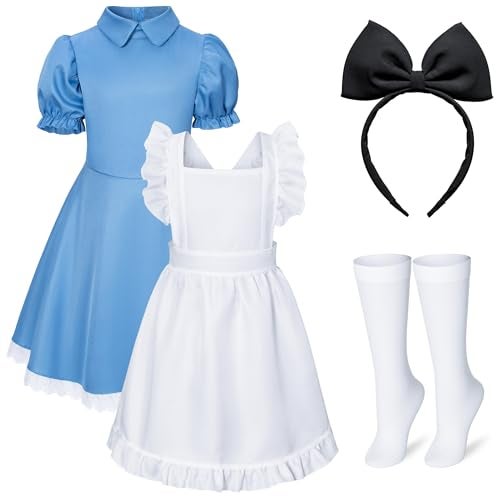 Irtysh Girl Blue Dress White Apron Halloween Cosplay Costume With Bow Hair Band Stockings Set120 - Image 5