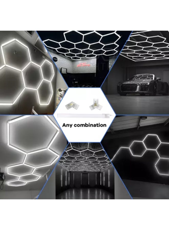 5-Grid Hexagon LED Garage Ceiling Light Kit - White Illumination (2.3m x 1.6m) - Image 2