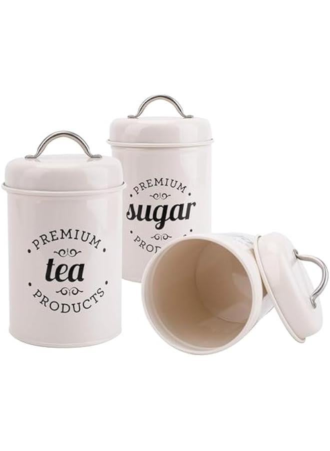 HOOKOR Durku 3 Piece Food Jars Canisters Sets, Metal Vintage Airtight Coffee Container, Coffee Sugar Tea Canister Set with Lid,Rustic Farmhouse Decor for Kitchen (White) - Image 2