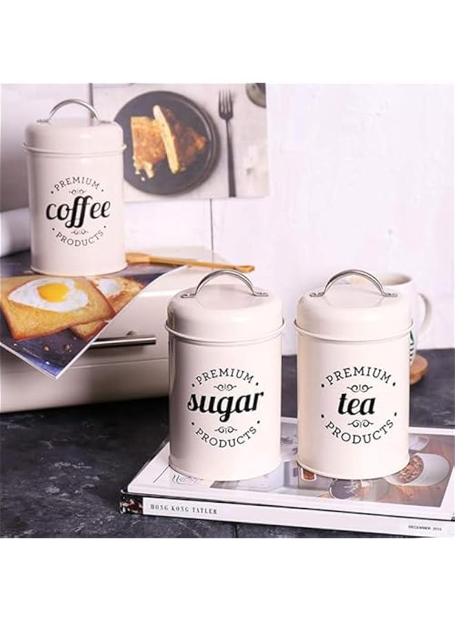 HOOKOR Durku 3 Piece Food Jars Canisters Sets, Metal Vintage Airtight Coffee Container, Coffee Sugar Tea Canister Set with Lid,Rustic Farmhouse Decor for Kitchen (White) - Image 3