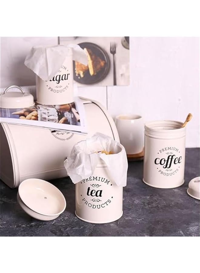 HOOKOR Durku 3 Piece Food Jars Canisters Sets, Metal Vintage Airtight Coffee Container, Coffee Sugar Tea Canister Set with Lid,Rustic Farmhouse Decor for Kitchen (White) - Image 4