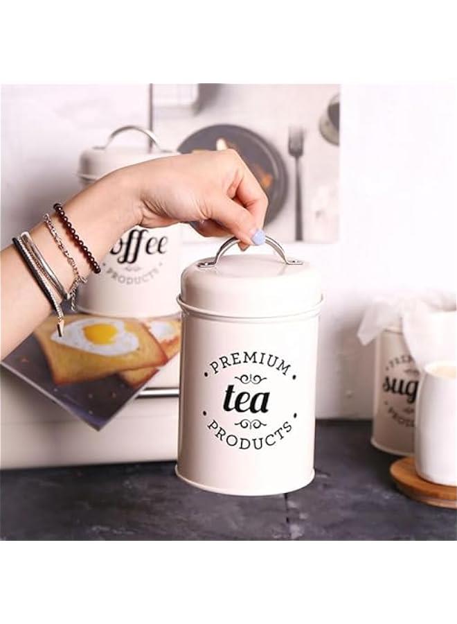 HOOKOR Durku 3 Piece Food Jars Canisters Sets, Metal Vintage Airtight Coffee Container, Coffee Sugar Tea Canister Set with Lid,Rustic Farmhouse Decor for Kitchen (White) - Image 5