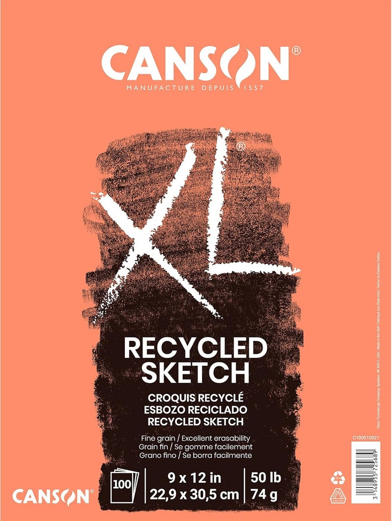 CANSON دفتر رسم كانسون XL سلسلة 9x12 بوصة 100 ورقة 50lb74g ورق فني للبالغين والطلاب قلم رصاص جرافيت وفحم وقلم رصاص ملون - Image 1