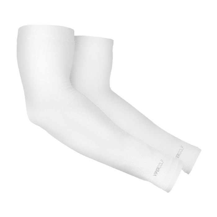 Viper Golf UPF 50+ SubZero ICE-X Compression Cooling Arm Sleeves For Men & Women - Suitable for Golfing, Running, Basketball, Football, Biking (Pair) (White) - Image 1