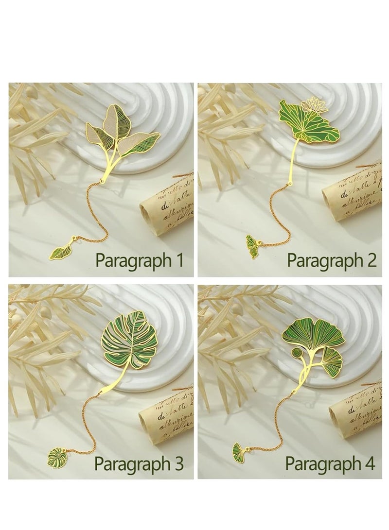 4 Pcs Leaf Bookmark with Tassel Pendant, Leaf Vein and Ginkgo Leaves Metal Bookmarks, Aesthetic Book Markers for Women, Book Lovers, Students, Teachers, School and Office Supplies - Image 1
