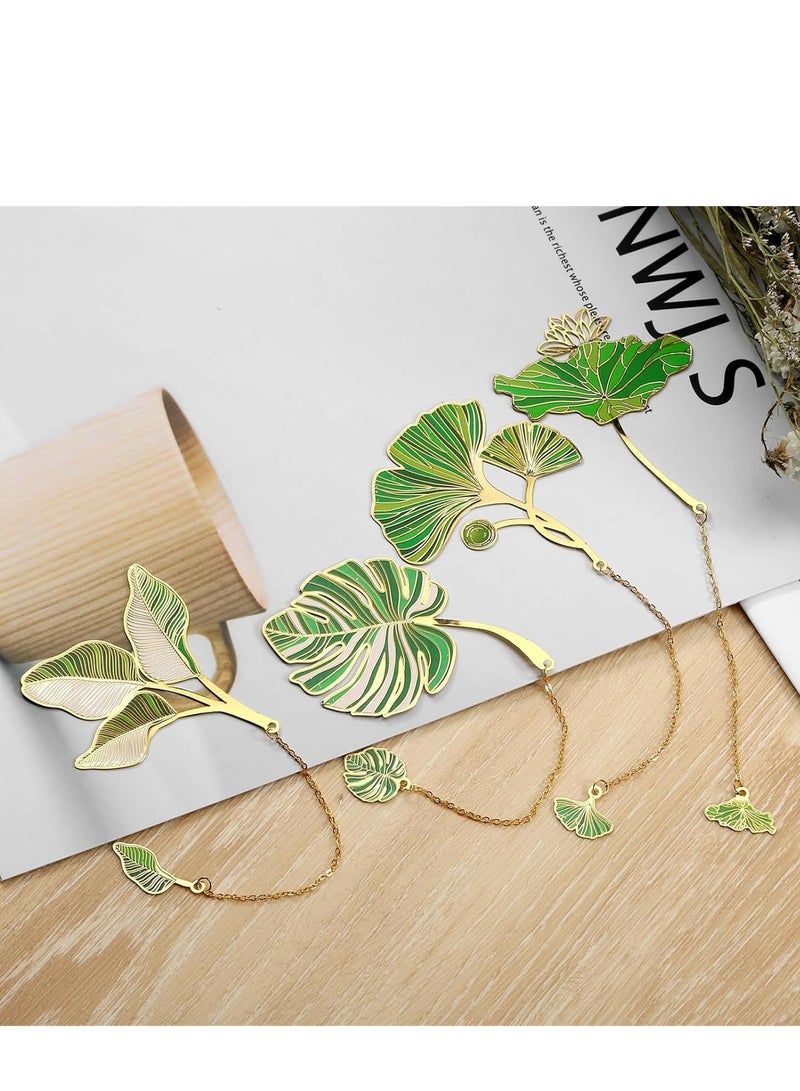 4 Pcs Leaf Bookmark with Tassel Pendant, Leaf Vein and Ginkgo Leaves Metal Bookmarks, Aesthetic Book Markers for Women, Book Lovers, Students, Teachers, School and Office Supplies - Image 4