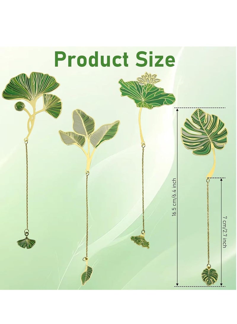 4 Pcs Leaf Bookmark with Tassel Pendant, Leaf Vein and Ginkgo Leaves Metal Bookmarks, Aesthetic Book Markers for Women, Book Lovers, Students, Teachers, School and Office Supplies - Image 2
