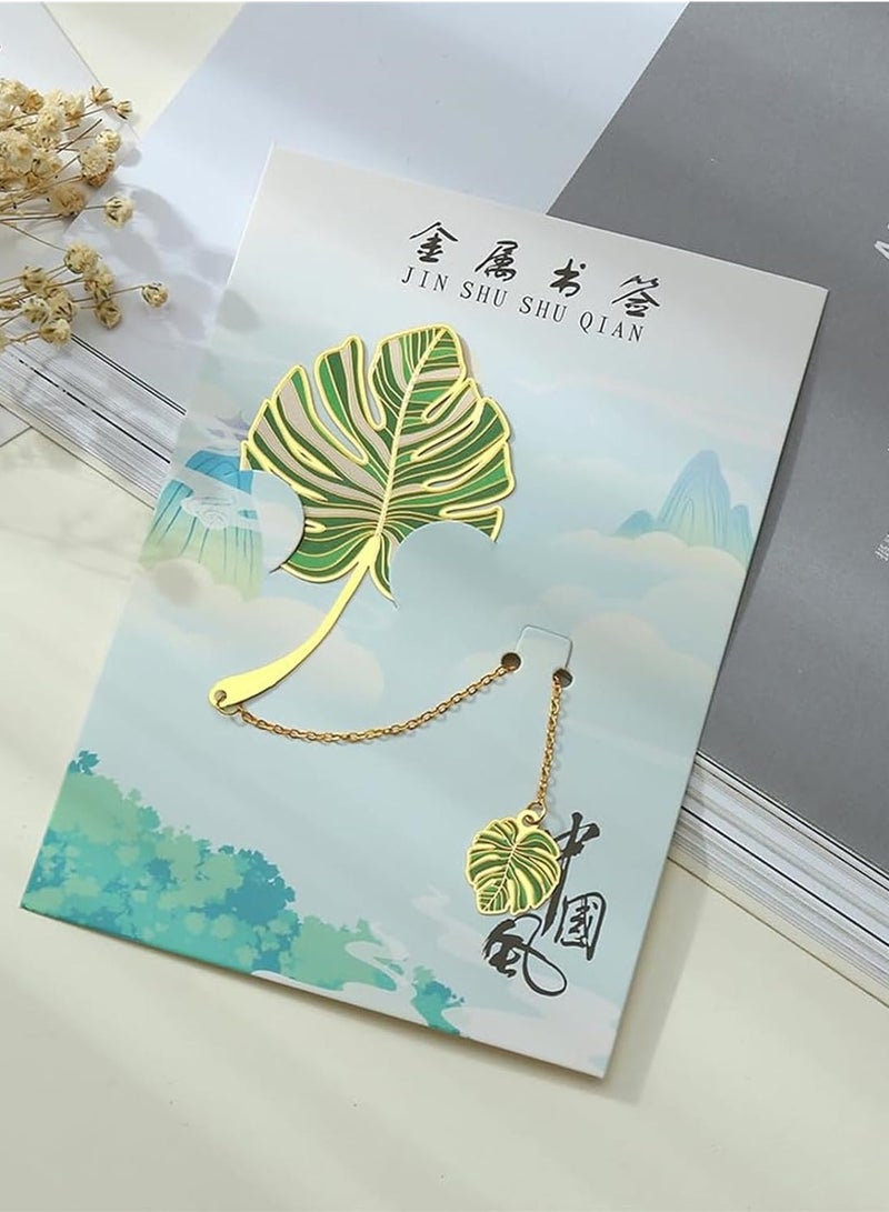 4 Pcs Leaf Bookmark with Tassel Pendant, Leaf Vein and Ginkgo Leaves Metal Bookmarks, Aesthetic Book Markers for Women, Book Lovers, Students, Teachers, School and Office Supplies - Image 3