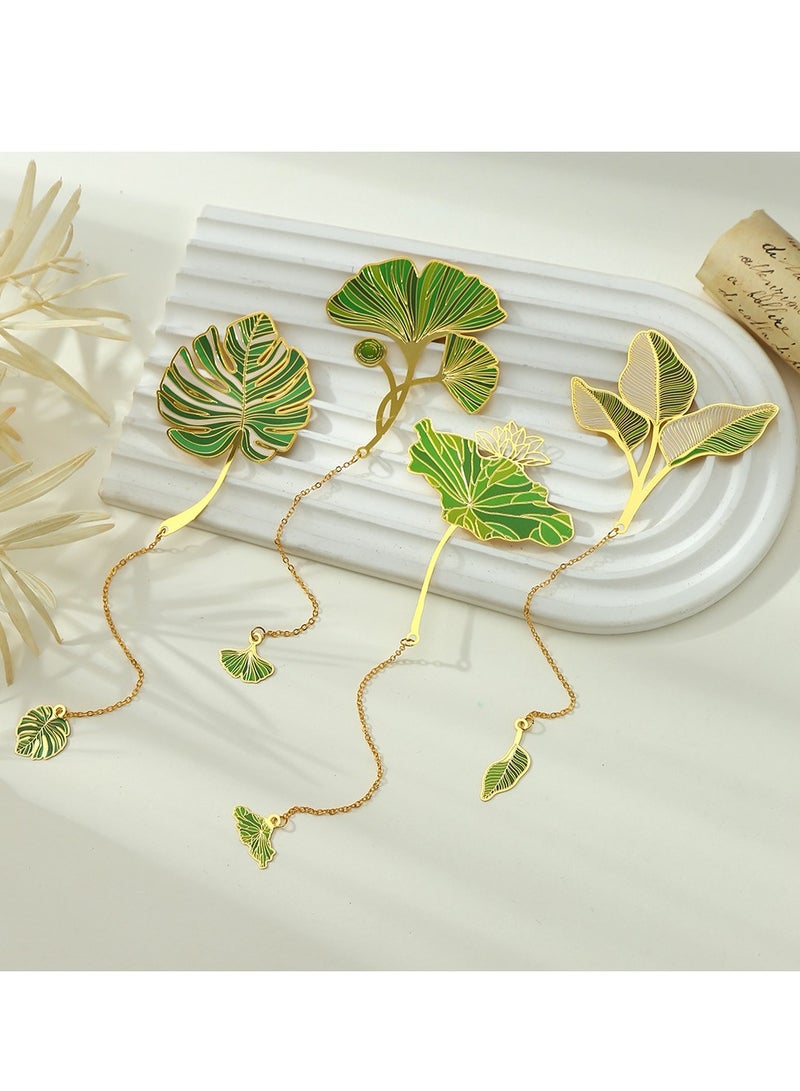 4 Pcs Leaf Bookmark with Tassel Pendant, Leaf Vein and Ginkgo Leaves Metal Bookmarks, Aesthetic Book Markers for Women, Book Lovers, Students, Teachers, School and Office Supplies - Image 5