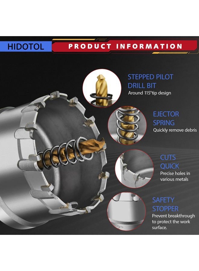 HIDOTOL 20PC TCT Carbide Hole Saw Kit 1/2" - 2-1/8" Tungsten Carbide Drill Bits Set with Titanium Pilot & L-Wrench, for Hard Metal Stainless Steel, Iron, Aluminum with Aluminium Case. - Image 2