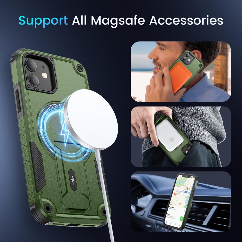 Caka for iPhone 11 Case, iPhone 11 Phone Case [Compatible with Magsafe] [Built-in Invisible Stand] [Heavy Duty Drop Protection] Shockproof Rugged Protective Magnetic Cover Accessories Green - Image 4