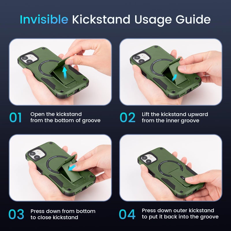 Caka for iPhone 11 Case, iPhone 11 Phone Case [Compatible with Magsafe] [Built-in Invisible Stand] [Heavy Duty Drop Protection] Shockproof Rugged Protective Magnetic Cover Accessories Green - Image 5