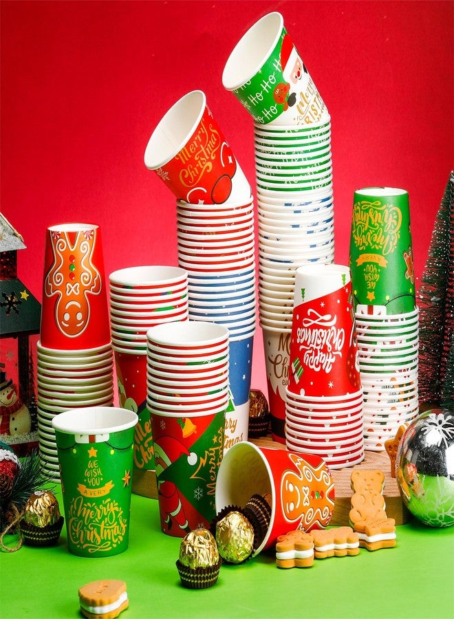 Sliner أكواب عيد الميلاد القابلة للتصرف سلاينر 120 قطعة 9 أونصات أكواب ورقية سانتا إلف رجل الثلج أكواب قابلة للتصرف للمشروبات الساخنة في فصل الشتاء للعيد البارد والساخن للقهوة والشاي والعصير، زينة حفلة عيد الميلاد - Image 2