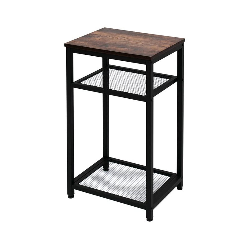 AZL1 Life Concept Industrial Side End Telephone Table with 2Tier Mesh Shelves for Office Hallway or Living Room Wood Look Accent Furniture with Metal Frame Rustic Brown