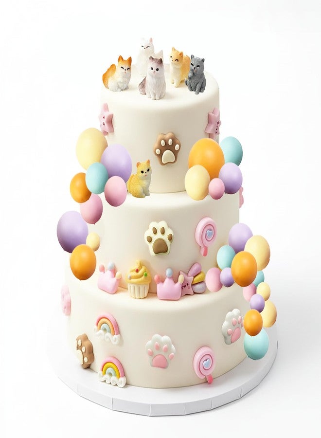 TSJ 49 Pcs Cat Cake Toppers Small Cat Figurines Colorful Ball Cake Decorations - Image 2