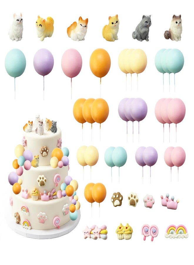 TSJ 49 Pcs Cat Cake Toppers Small Cat Figurines Colorful Ball Cake Decorations - Image 1