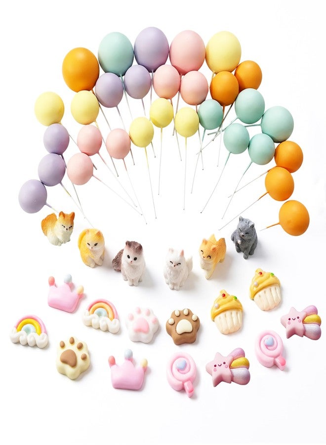 TSJ 49 Pcs Cat Cake Toppers Small Cat Figurines Colorful Ball Cake Decorations - Image 4