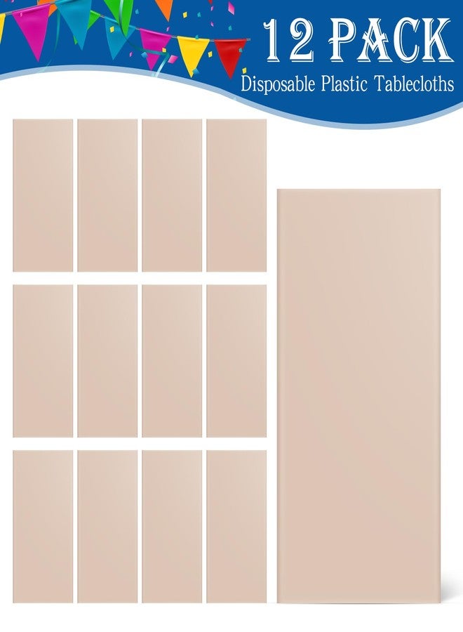 YSYJ 12 Pack Beige 54 x 108 Inch Disposable Plastic Tablecloths Rectangular Table Cloth Plastic Table Cover for Parties - Image 4