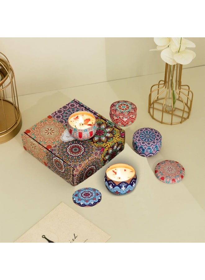مجموعة عطرية لتجميل المائدة - مفارش طاولة خضراء فاتحة ذات ملمس + علبة هدايا شمعة معطرة بماندالا ملونة - Image 5