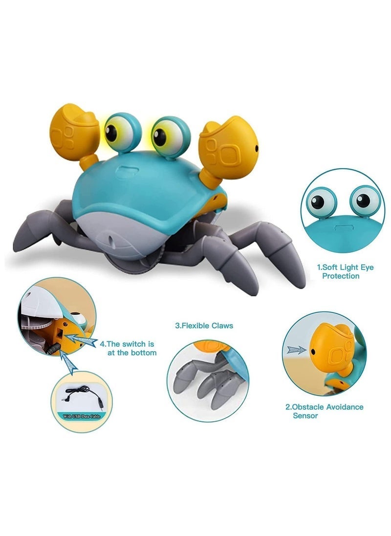 ELTRAZONE Green Crawling Crab Baby Toy – Musical Moving Crab for Infants 3-12 Months & Toddlers 0-36 Months – Interactive Learning Toy with Smart Obstacle Avoidance & Crawl Training – Fun Birthday Gift for Boys & Girls – USB Rechargeable - Image 1