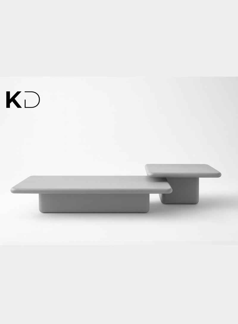Kustomdeco Blossom 2-Piece Grey Rectangular Coffee Table Set – Modern Minimalist Luxury Center Tables with Rounded Edges for Living Room, Lounge & Office UAE - Image 1