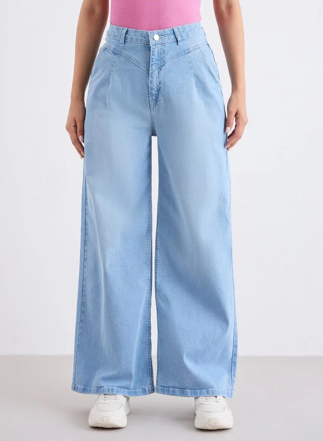 ستايلي Styli High Rise Wide Leg Jeans with Yoke Waistband