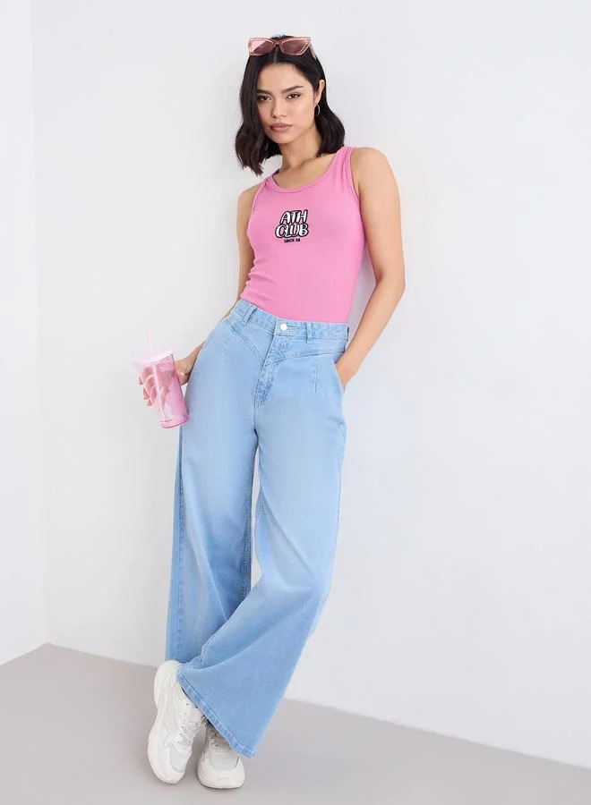 ستايلي Styli High Rise Wide Leg Jeans with Yoke Waistband