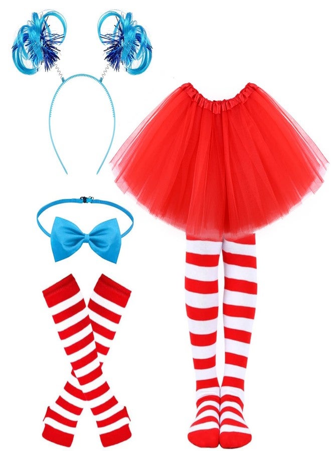 JcHrmers World Book Day Thing Costume Include Tutu Skirts Ponytail Headbands Bowties and Striped Knee Socks(Style2) - Image 1